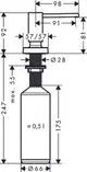 Schematische Zeichnung eines Seifenspenders mit Maßen.